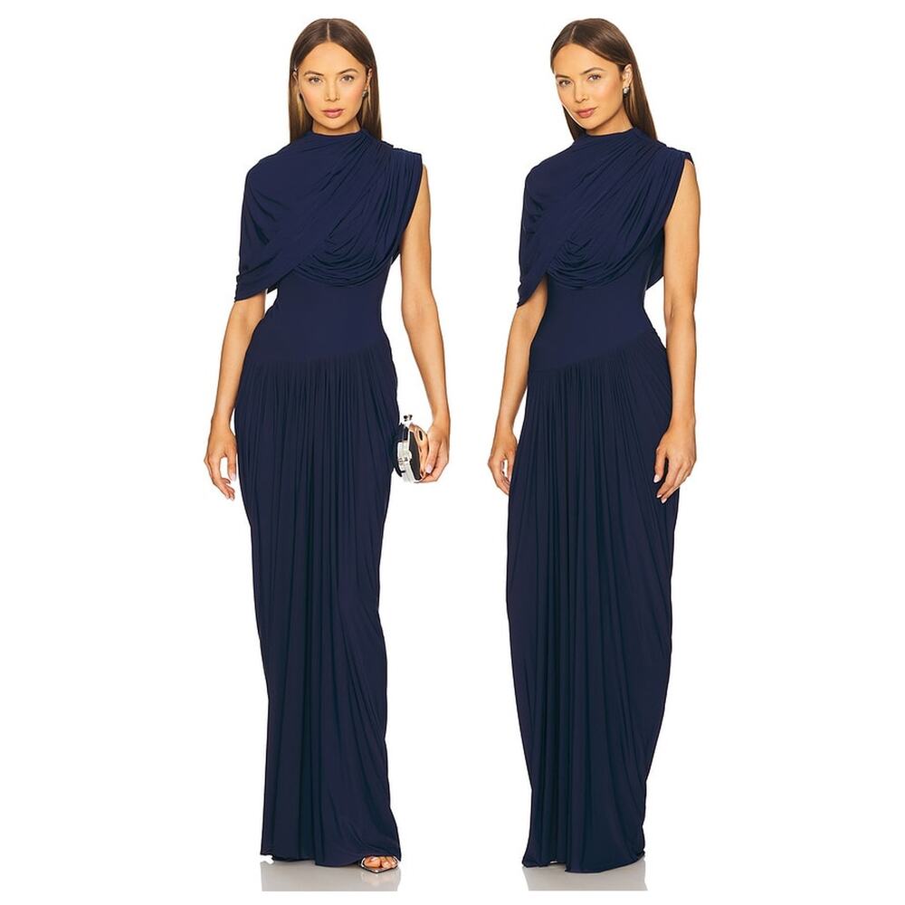 Deme by Gabriella Bloom Dress Draped Maxi Gown Formal Wedding Guest Party M